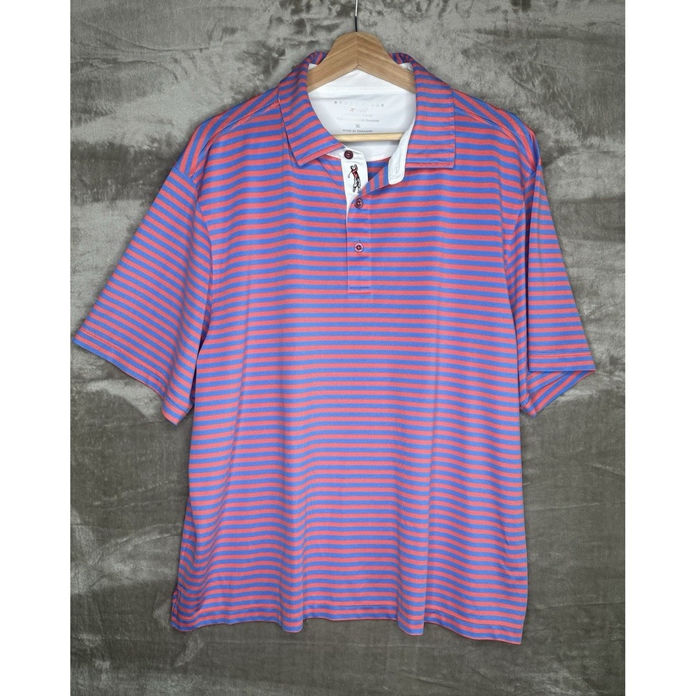 Bobby Jones XH2O Performance Golf Polo Shirt XL Blue/Coral Striped Stretch